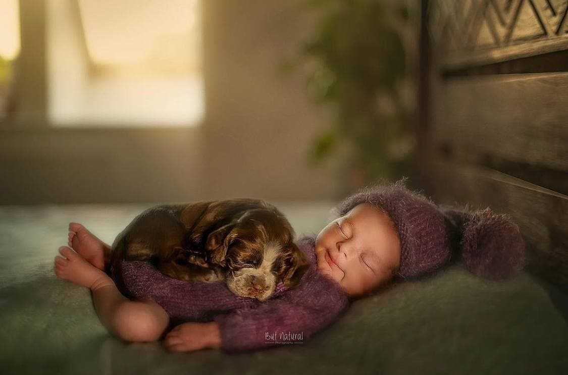 Un fotografo fotografa neonati che si accoccolano con gli animali, e le foto sono più che adorabili